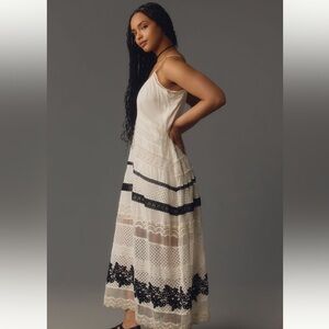 NEW By Anthropologie Sleeveless V-Neck Lace Midi Dress Large